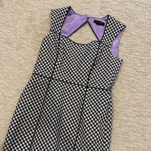 Black and White Checkered Dress with Purple Lining